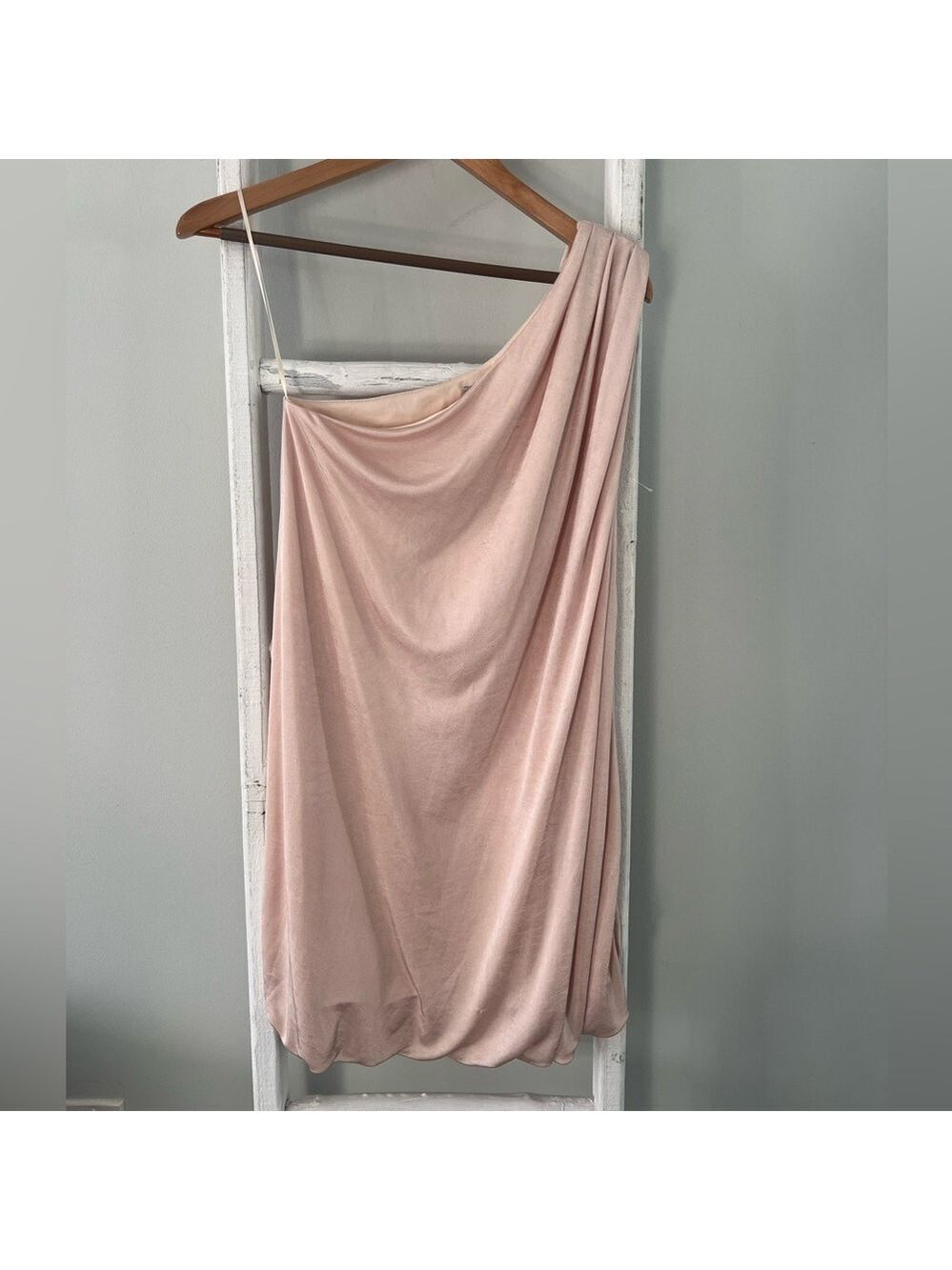 ASOS nwt baby pink draped Grecian one shoulder bubble hem dress size 6